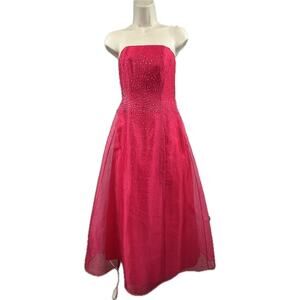 Vintage 90's Y2K Sequin Strapless 5/6 Pink Tulle‎ Prom  Dress Ball Gown Fairy